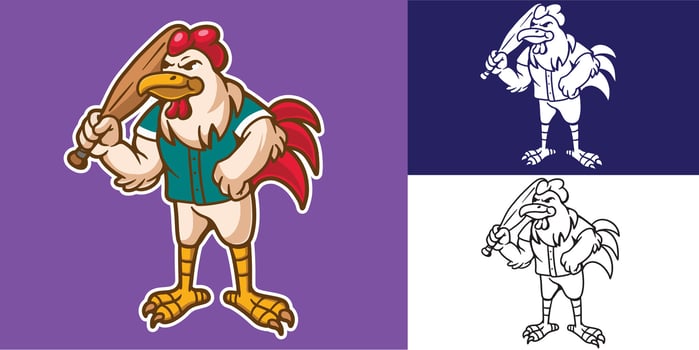 mascot rooster with baseball outfit good for mascot logo, mascot character, brand, sticker, element design, etc vector