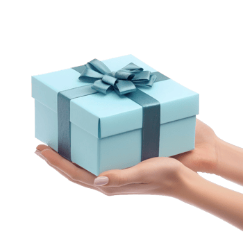 Hands hoding blue gift box side view isolate on transparent background png