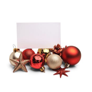 Christmas Decoration items with Blank white paper card isolate on transparent background png