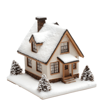 Mini model house with snow isolate on transparent background png