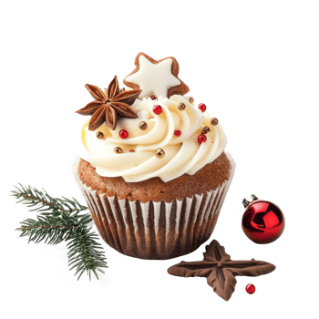 Christmas cupcake with decoration items isolate on transparent background png