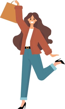woman shopping, with shopping bags in hands, brown hair vector