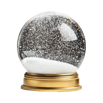 Empty snowglobe with gold base and inside with snow falling front view isolate on transparent background png
