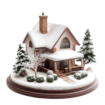 Mini model house with snow isolate on transparent background png