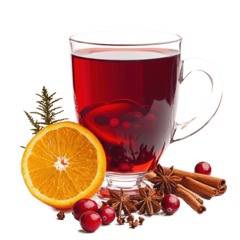 glass of mulled wine with cut orange, cranberries and different spices isolate on transparent background png