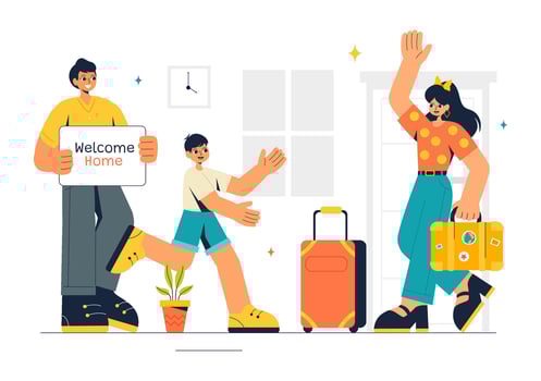 Reuniting Moments Illustration Capturing a Homecoming Joy in Flat Style vector