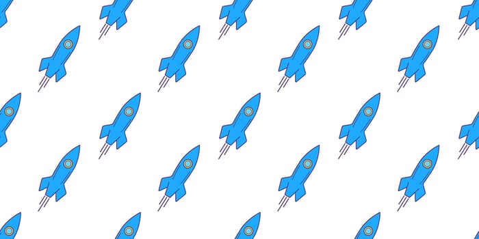 Seamless pattern with space rocket. Childish hand drawn repeat background. Simple allover pattern vector