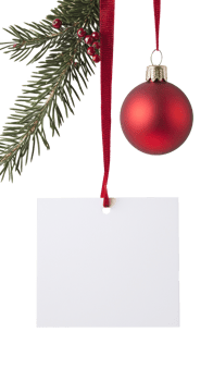 Christmas Decorations with Blank white paper card isolate on transparent background png