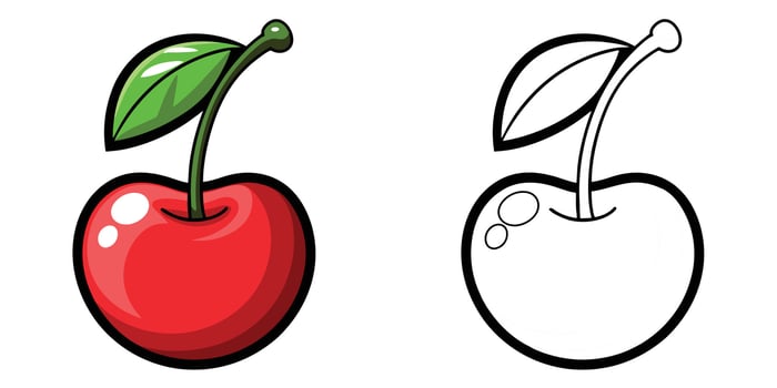 Cherry Coloring Pages For Kids. Fruits Coloring Book Printable. Red Cherry Fruit Illustration Design On White Background vector