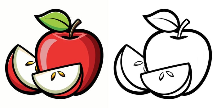 Apple Coloring Page For Kids. Fruits Coloring Book Printable. Red Apple Illustration Design On White Background vector