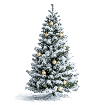 Snow Christmas tree with decoration front view isolate on transparent background png