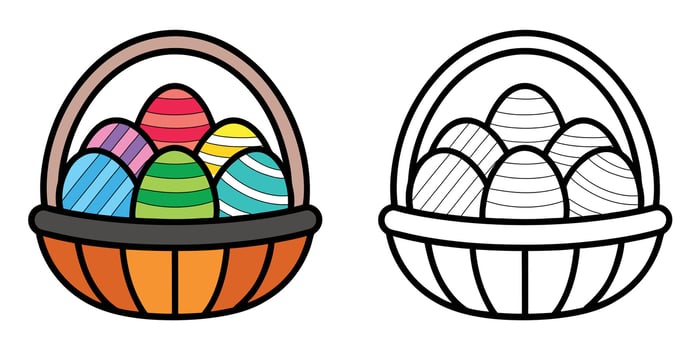 Easter Eggs In Basket Coloring Pages For Kids Printable vector