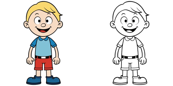 Happy Boy Smiling Cartoon Coloring Page For Kids vector