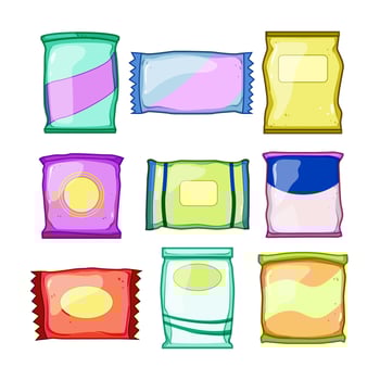 snack pack set cartoon illustration vector