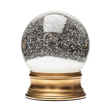 Empty snowglobe with gold base and inside with snow falling front view isolate on transparent background png
