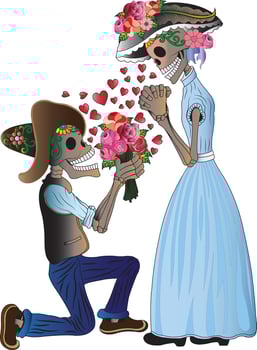 Sugar skull in love day of the dead hand drawing and make graphic . vector