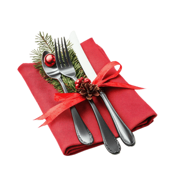 Christmas serving cutlery on a napkin isolate on transparent background png
