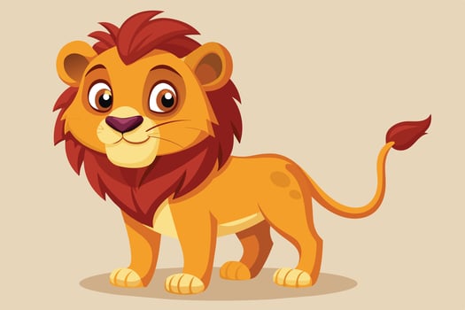 A cute cartoon lion stands proudly with its vibrant mane in a light background, showcasing friendly features and a playful expression vector