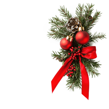 Christmas bells with red ribbon and fir tree decor isolate on transparent background png
