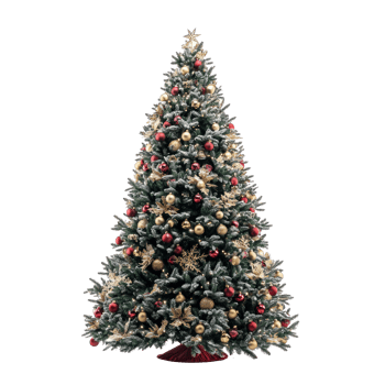 Christmas Tree with gold and red decoration front view isolate on transparent background png