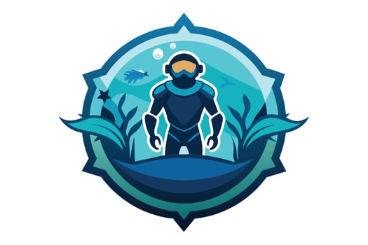 Diver exploring underwater ecosystem in vibrant waters with marine plants and fish in an artistic design vector