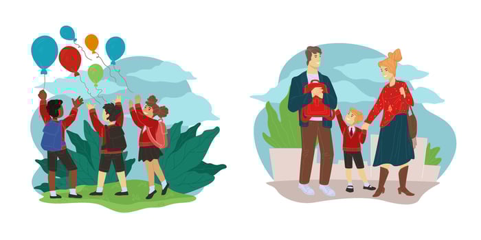 Childrens School Commute Playful Scenes vector