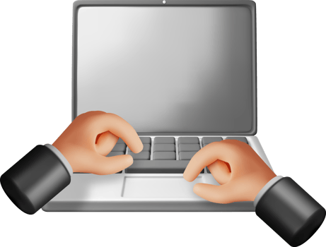 3D cartoon laptop computer and hands png