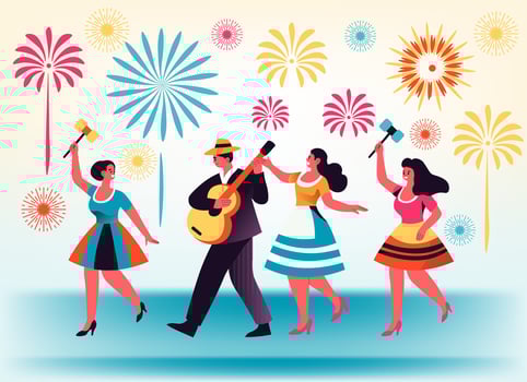 Fireworks Festival and Dancing Figures vector