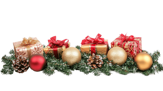 Christmas Garland with gifts and decoration isolate on transparent background png