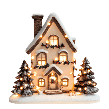 House with Christmas decorations lights isolate on transparent background png