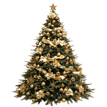 Luxury Elegant Christmas Tree front view isolate on transparent background png