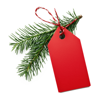 Christmas red sale tag with green fir branch isolate on transparent background png