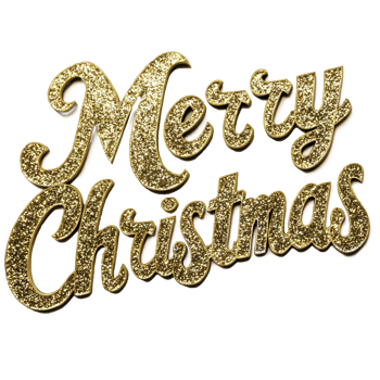Merry Christmas in cursive and in golden glitter and crisp isolate on transparent background png