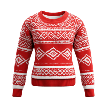 Christmas red sweetshirt with white pattern 3D isolate on transparent background png