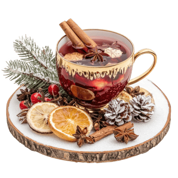 Cup of Mulled wine isolated on for Christmas punch with spices front view isolate on transparent background png