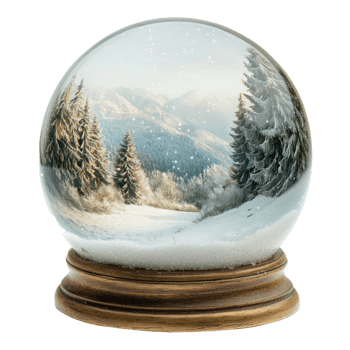 a big square in a winter landscape in a snow globe isolate on transparent background png