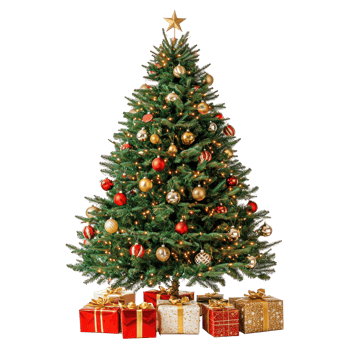 Christmas tree with presents under isolate on transparent background png