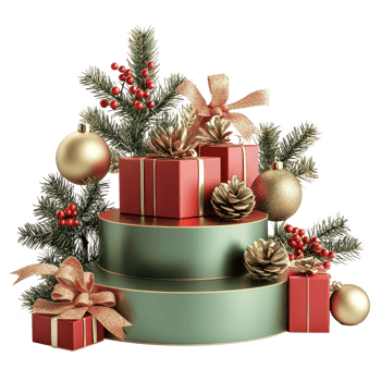 Green red and gold Christmas podium decoration items isolate on transparent background png