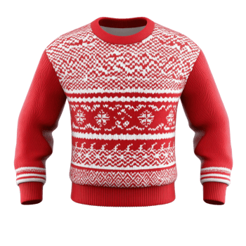 Christmas red sweetshirt with white pattern 3D isolate on transparent background png