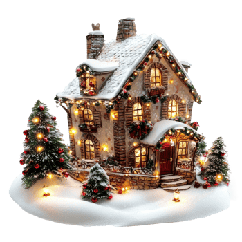 House with Christmas decorations lights isolate on transparent background png