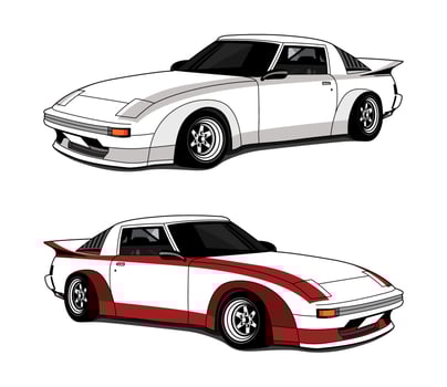 Retro car, Car auto, vintage and classic car, view from side with perspective, Isolated on white background illustration. vector