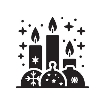 Minimalist Christmas Candlelight Services Icons in Black Silhouette on White vector