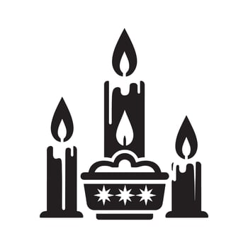 Artistic Candlelight Christmas Services Silhouettes in Black on White Background vector