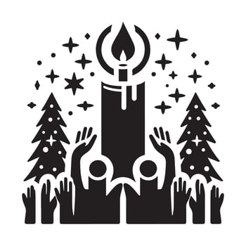 Minimalist Candlelight Services Christmas Silhouettes on White Background vector