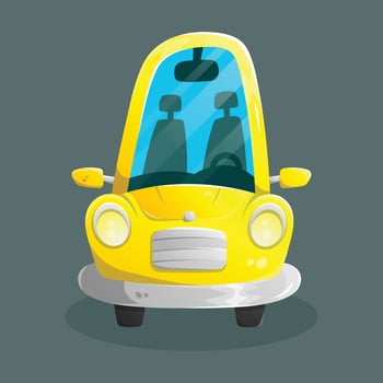 Front view flat yellow cartoon passenger car. Transport vehicle illustration. vector