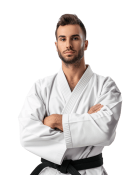 Confident Karate Athlete with Black Belt isolated on transparent background png