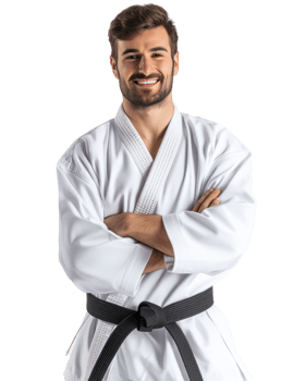 Confident Martial Arts Instructor with Black Belt isolated on transparent background png