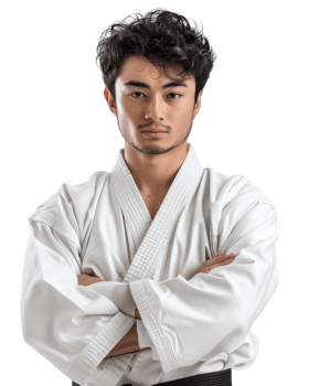 Confident Martial Arts Instructor with Black Belt isolated on transparent background png