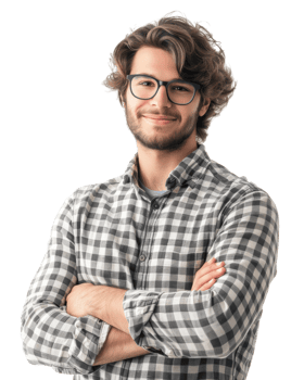 Young Man in casual checkered shirt wearing glasses isolated on transparent background png