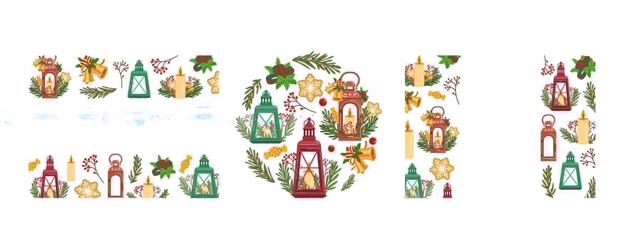 Christmas lantern composition with candles and decorations in flat style vector